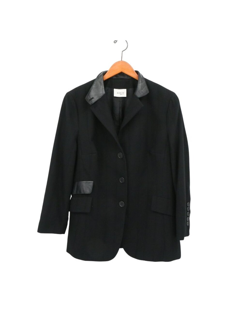 Akris Punto Black Wool Leather Trim Button Front Blazer Jacket US 12